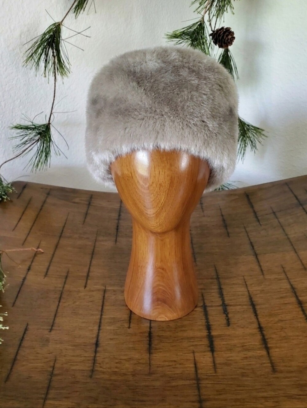 Vintage 1960s Gray Faux Fur Pillbox Hat Winter Cossack Russian Style Shag McM